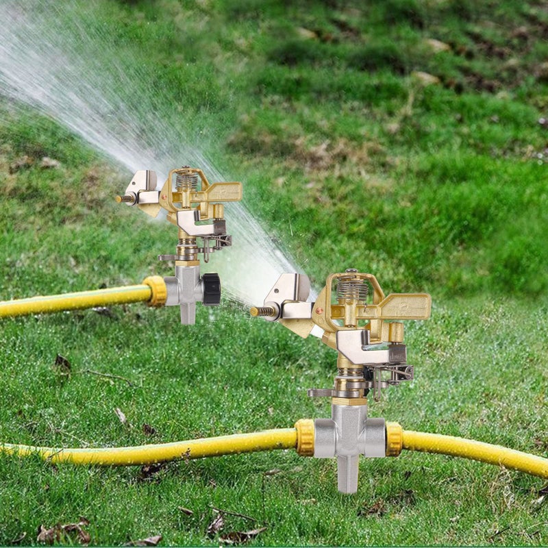 Biswing 1/2 Inch Brass Impact Sprinkler 2 Pack  Heavy Duty Lawn Sprinkler Head with Nozzles  Adjustable 20-360 Degree Large Coverage Pattern  Watering Sprinkler for Grass Patio Garden Irrigation - Image 5